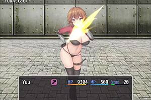 Orange-haired hentai girl gives footjob and blowjob to hero cock