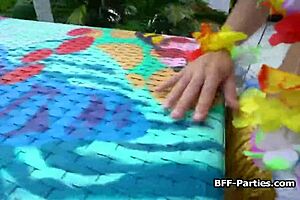 Four girls from Hawaii have fun with a pool party and hot sex