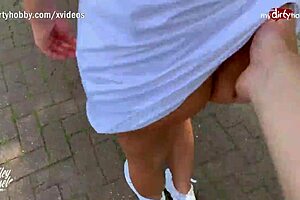Public outdoor German blonde MILF gets cum inside her vagina