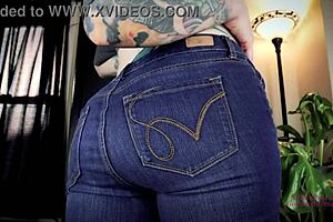 Tight clothing and fetish play in a JOI video