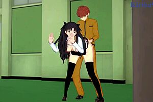 3D animated Fate stay night hentai with Saber and Rin