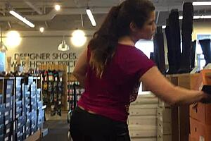 Beautiful housewife shows her curves in public