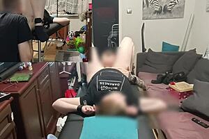 Young redhead gets tied up and fucked on desk