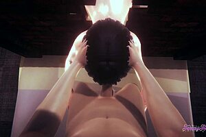 3D Hinata blowjob and creampie action in an orgy