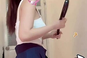 Miu’s obedient masturbation with a big white tool for smooth skin