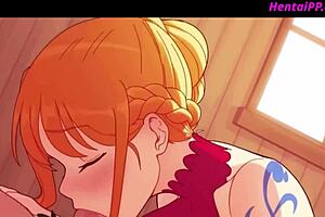 Nami's big dick gets animated sex with a monster