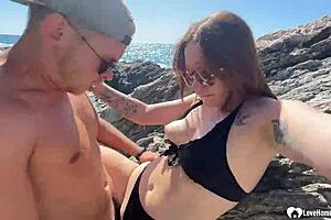 Hot amateur redhead gets beach sex in her birthday cake wish