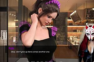 Kate in cosplay as a maid in a 3D animated game playthrough