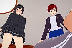 3D hentai featuring femdom and cuckolding with old man