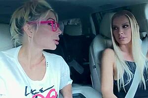 Dirty talking blonde babes with big natural tits in rough lesbian action