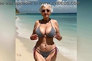 Granny's beach party with big tits and dirty talk