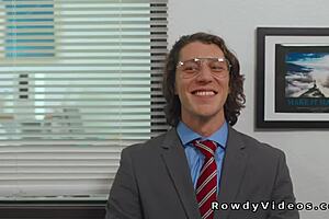 Gay colleague gets muscle worship and deepthroat blowjobs with assfuck finale at the office