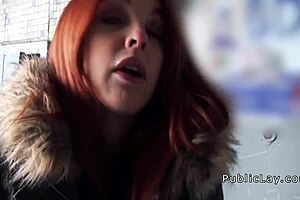 Amateur Spanish redhead exposes her tits in public