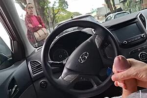 Gay pussy fun on the street in a car