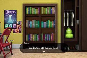 Dexter with x-ray specs in The Sims 4, all the girls are naked