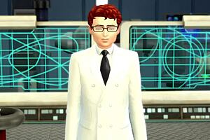 Dexter with x-ray specs in The Sims 4, all the girls are naked