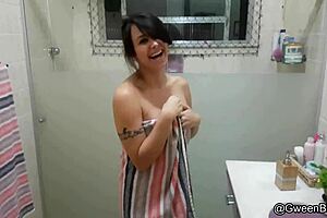 Gwen Black has a hot shower scene and then gets a facial with cum on his big cock