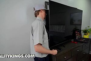 Mackenzie Mace deepthroats repairman Jimmy Michaels' massive cock