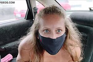 Pretty blonde gets fucked in the back seat of an Uber