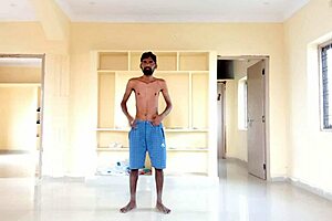 Skinny guy Rajesh shows off his big black cock