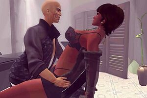 The hardcore encounter of a mature man and a young woman in a cartoon world