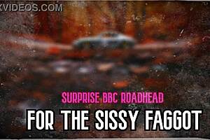 Big black cock surprises sissy faggot on the roadside