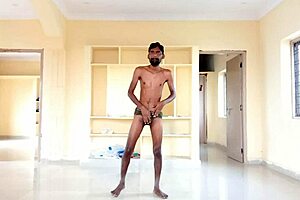 Skinny guy Rajesh shows off his big black cock