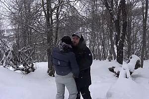 Steamy scene: Hot student gives professor a deep blow job after a skiing class