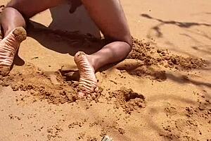 Sexy Latina shemale Ladysilva goes wild on the beach