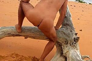Public beach solo pleasure: Ladysilva's hot gay ass on display