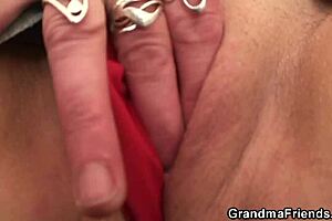 Finger and fuck the horny old woman in a threesome