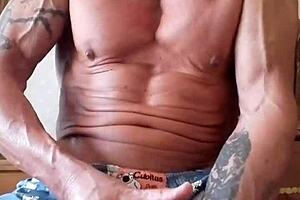 A big dick amateur gets off and shoots a facial in a nudist camp setting