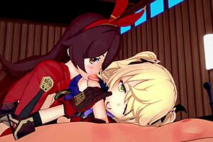 3D animated hentai featuring two archer girls in action