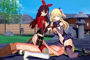 3D animated hentai featuring two archer girls in action