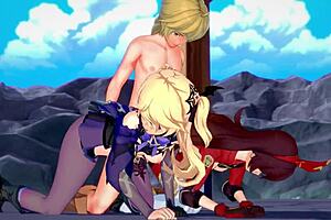 3D animated hentai featuring two archer girls in action