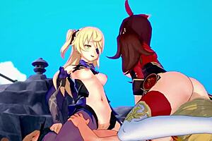 3D animated hentai featuring two archer girls in action