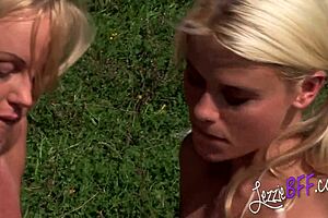 Big-boobed blondies indulge in girl-on-girl toy play