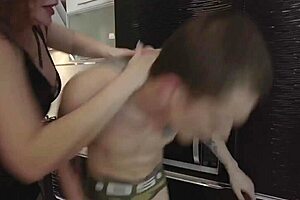 Stepson gets punished and fucked by his big-boobed stepmother in the garage