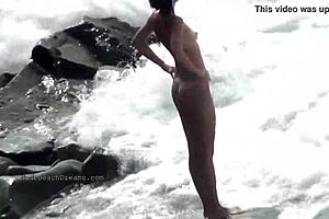 European girls get naked at the beach in a hardcore group session