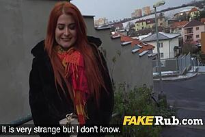 Redhead with a nice ass gets picked up on the street and taken home for some fun