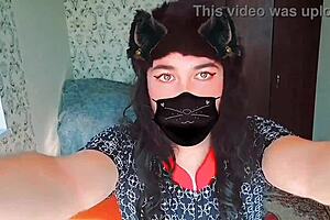 Sissy crossdresser in sexy dress gets wet and wild