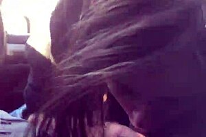 Beautiful amateur gives a deepthroat blowjob to a big black cock in a car
