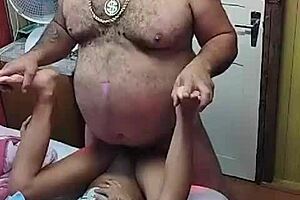 Young girl with a tight ass teases an old man