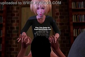 3D animated video of a hot blonde giving a blowjob and having sex in the evening
