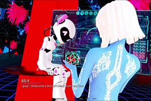 Beautiful women in a 3D animated hotel room