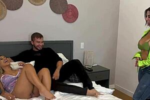 Stepmom and stepdaughter satisfy bisexual hung boyfriend