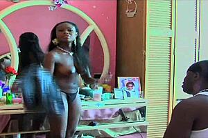 Naked actress flaunts natural assets on film set outdoors