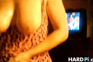 Beautiful wife with perfect body gives a very good handjob