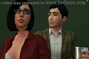 A hot group sex scene in a school environment in a Sims 4 porn video