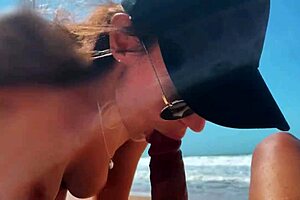 Beautiful teen's POV beach blowjob and toy play adventure